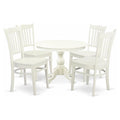 East West Furniture HBGR5-LWH-W 5 Piece Kitchen Table & Chairs Set Includes a Round Dining Room Table with Pedestal and 4 Dining
