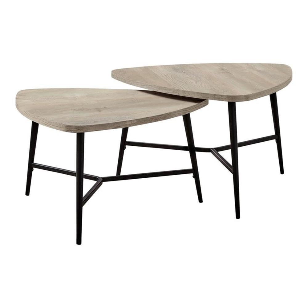 Monarch Specialties I 7939P Table Set, 2pcs Set, Coffee, End, Side, Accent, Living Room, Metal, Laminate, Beige, Black, Contempo