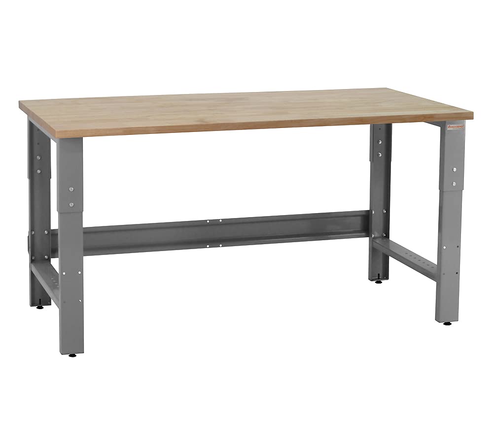 Table & Workbench: 1 Thick Solid Oiled Wood Butcher Block Top, Height Adjustable - 30 D x 48 L x 30 - 36 H - by BenchPro