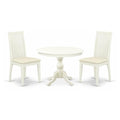 East West Furniture HBIP3-LWH-C 3 Piece Dinette Set for Small Spaces Contains a Round Dining Table with Pedestal and 2 Linen Fab