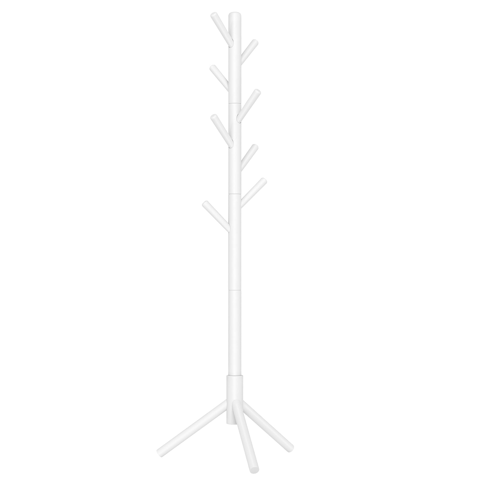 VASAGLE Solid Wood Coat Rack, Free Standing Tree-Shaped Coat Rack with 8 Hooks, 3 Height Options, for Clothes, Hats, Bags, Livin