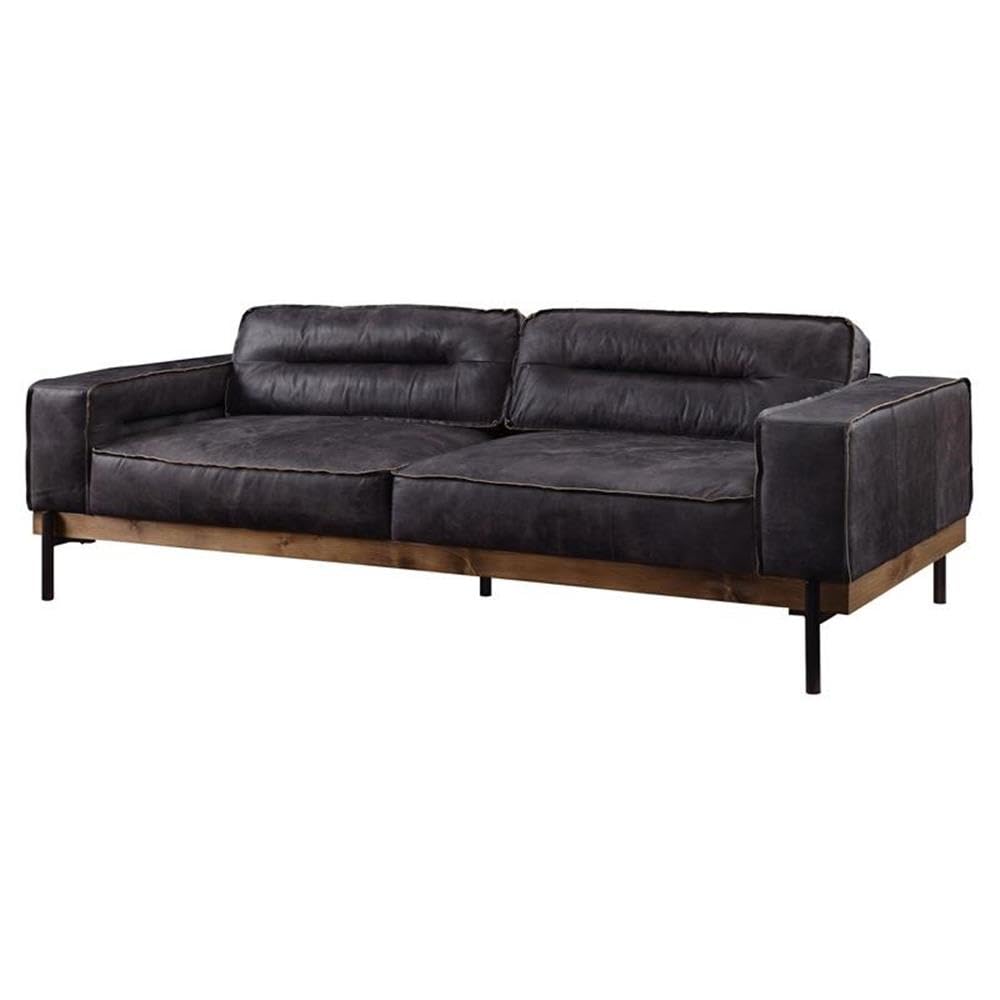 Acme Silchester Top Grain Leather Sofa with Track Arm in Antique Ebony