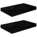 vidaXL Floating Wall Shelves Set of 2 - Modern Design, High Gloss Black Finish, Honeycomb MDF and Metal Construction, Easy Insta