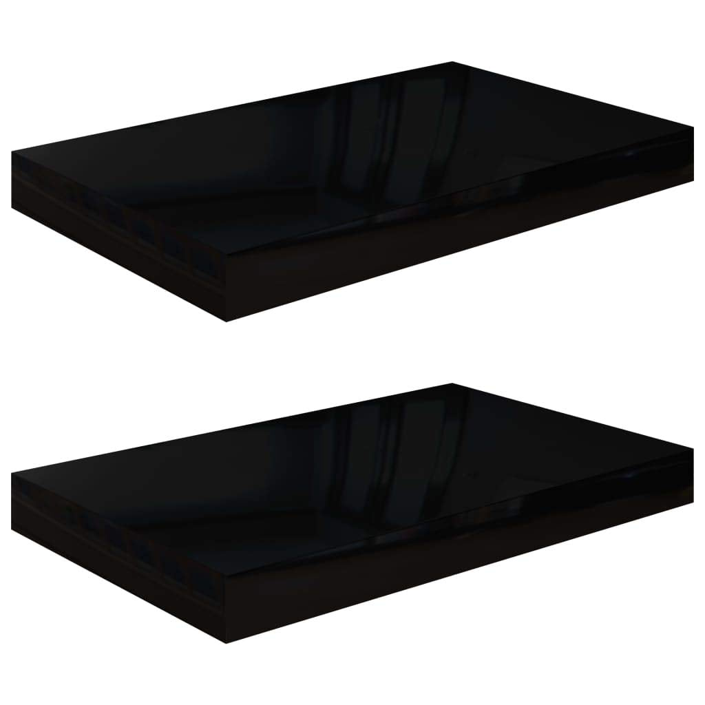 vidaXL Floating Wall Shelves Set of 2 - Modern Design, High Gloss Black Finish, Honeycomb MDF and Metal Construction, Easy Insta