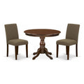 East West Furniture HBAB3-MAH-18 3 Piece Dining Room Table Set Contains a Round Kitchen Table with Pedestal and 2 Coffee Linen F