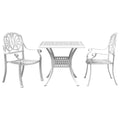 vidaXL 3 Piece Bistro Set - White Cast Aluminum Square Table with Umbrella Hole & Ergonomic Chairs for Garden/Patio