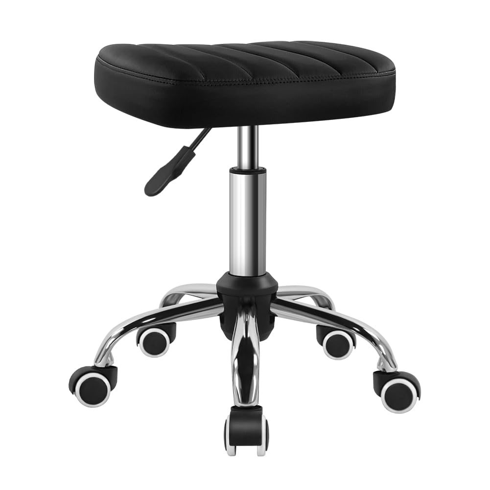 BFTOU Black Minimalist Square Swivel Stool with Wheel Perfect for Work SPA Shop Massage Height-Adjustable and Cost-Effective Rol