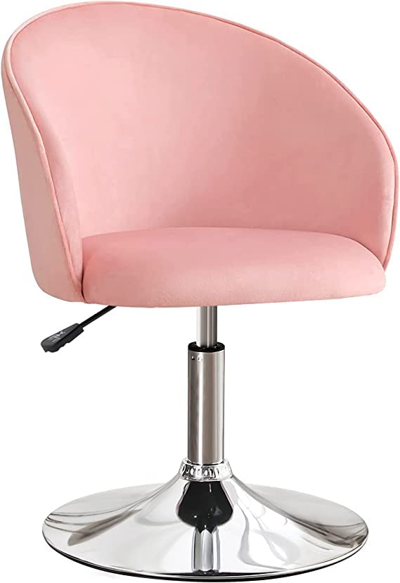 Furniliving Swivel Vanity Chair Contemporary Round Velvet Back Tilt Accent Chair 360 Makeup Chair with Chrome Frame Height Adjus