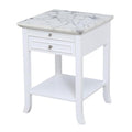Convenience Concepts 7102045WMW American Heritage Logan 1 Drawer End Table with Pull-Out Shelf, White Faux Marble Top/White