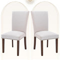 COLAMY Upholstered Parsons Dining Chairs Set of 2, Fabric Dining Room Kitchen Side Chair with Nailhead Trim and Wood Legs - Beig