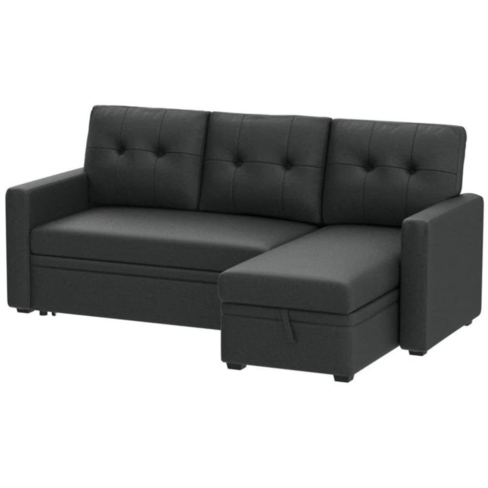 Devion Furniture L-Shaped Polyester Fabric Reversible, Easy Convertible Pull-Out Sleeper Sectional Sofa/Storage Chaise with Tuft