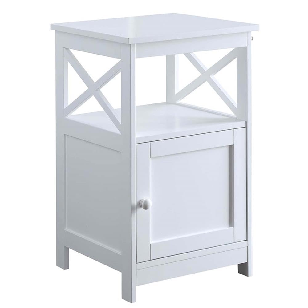 Convenience Concepts Oxford End Table with Storage Cabinet and Shelf, White