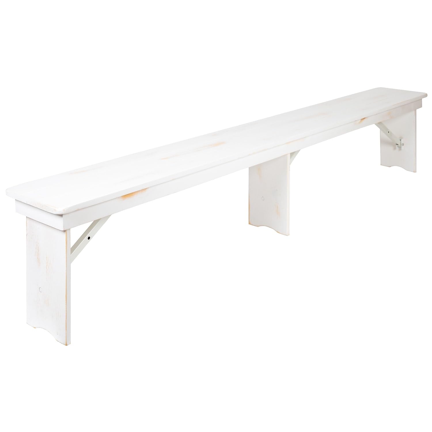 Flash Furniture Hercules Commercial Grade Farmhouse 3 Leg Bench - Solid Pine Foldable Bench with Seating for 4 - 8x12 - Antique