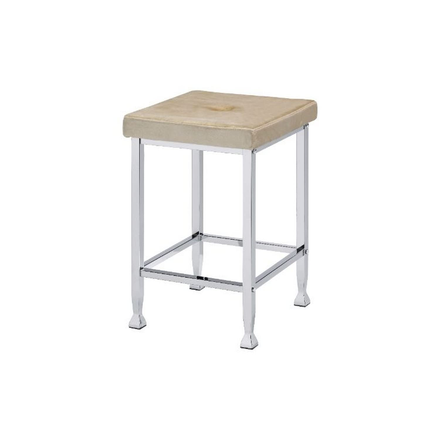 Benjara Counter Height Stool with Padded Seat and Metal Base, Beige