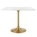 Modway Lippa 28 Mid-Century Modern Dining Table with Square Top in Gold White