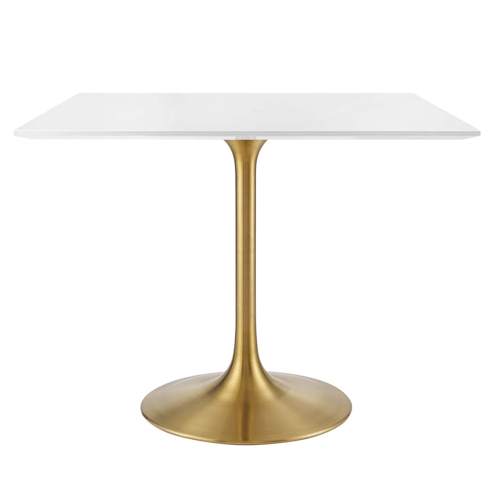 Modway Lippa 28 Mid-Century Modern Dining Table with Square Top in Gold White