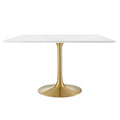 Modway Lippa 47 Mid-Century Modern Dining Table with Square Top in Gold White