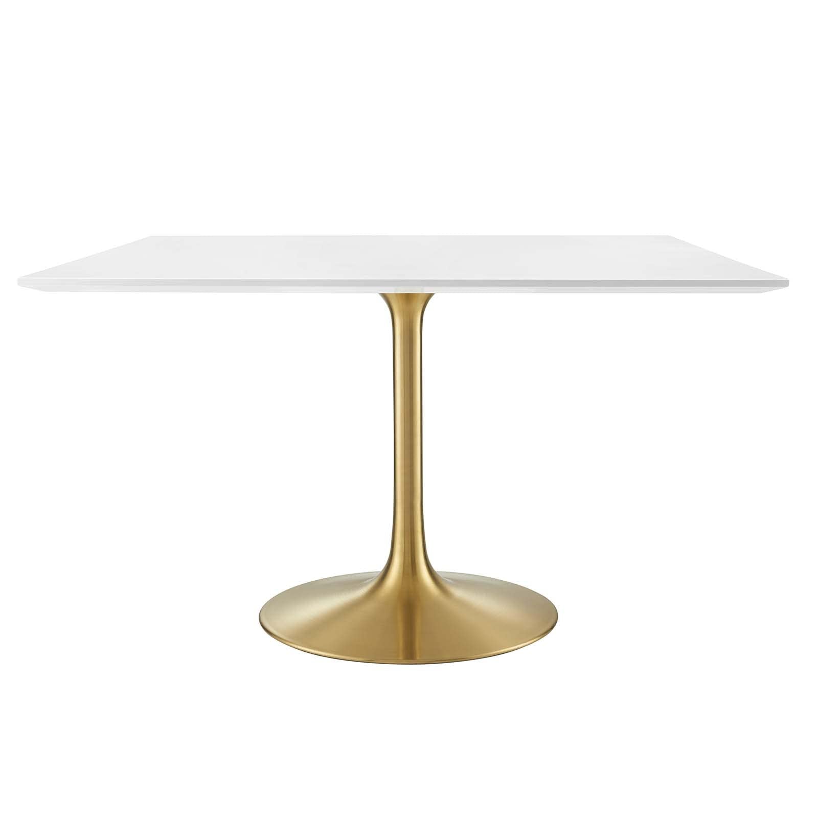 Modway Lippa 47 Mid-Century Modern Dining Table with Square Top in Gold White