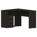 Tuhome Mix L-Shaped Desk, Keyboard Tray, Two Drawers, Single Open Shelf -Black