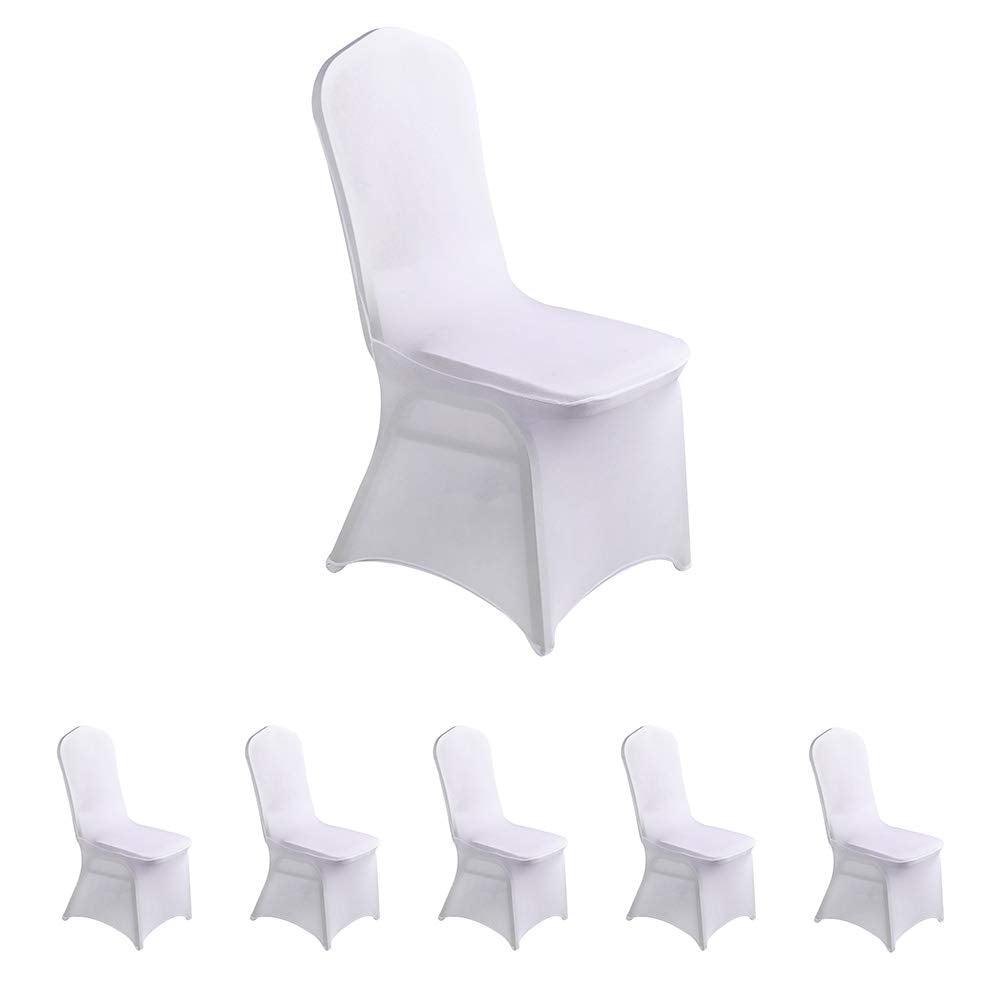 LZY 6pcs Spandex Chair Cover Stretch Slipcovers for Wedding Party, Dining Banquet Chair Decoration Covers (White, 6)
