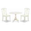 East West Furniture DMKE3-LWH-W 3 Piece Modern Dining Table Set Contains a Round Wooden Table with Dropleaf and 2 Kitchen Dining