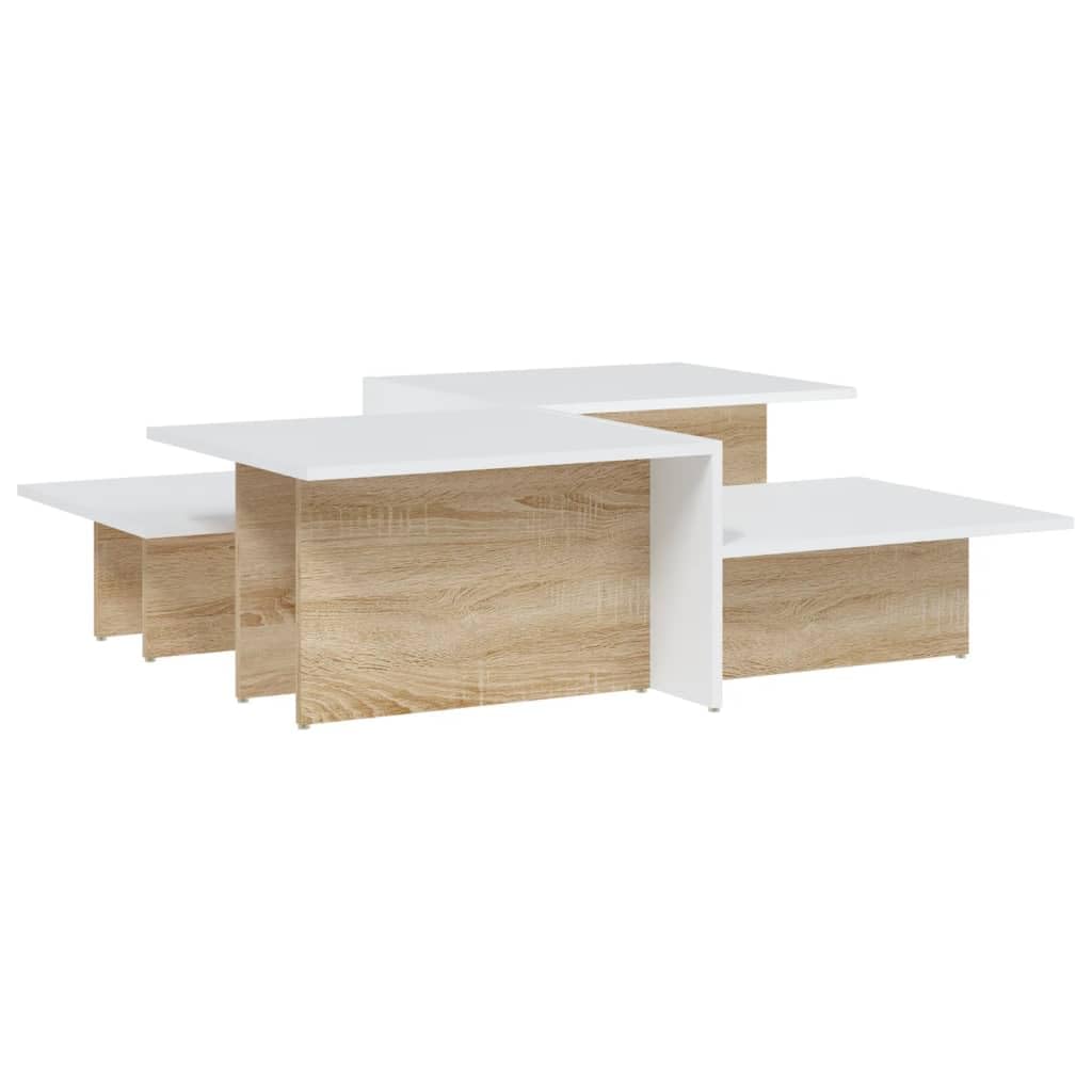 vidaXL Coffee Tables, Set of 2, Sonoma Oak and White Engineered Wood, Contemporary Design for Living Room, Easy Assembly