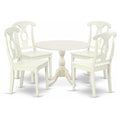 East West Furniture DMKE5-LWH-W 5 Piece Kitchen Table & Chairs Set Includes a Round Dining Room Table with Dropleaf and 4 Solid 