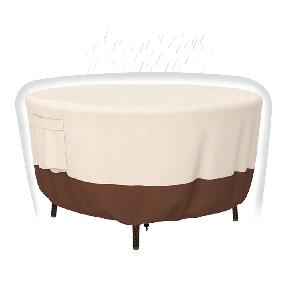 Patio Furniture Covers, Heavy Duty Round Patio Table Cover (48D x 26H Inch) Outdoor Dining & Coffee Table Cover for Veranda, Law