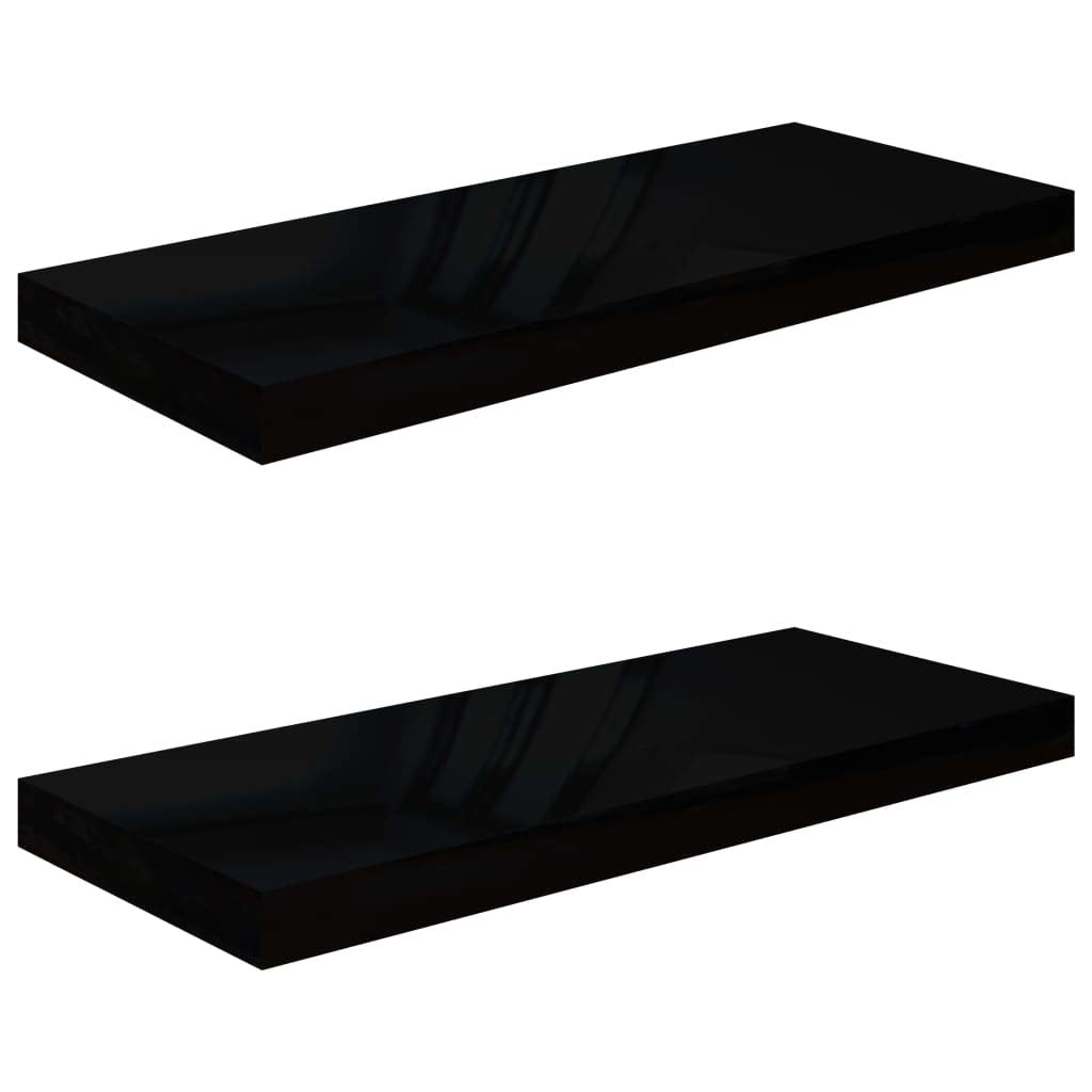 vidaXL Floating Wall Shelves, 2 pcs in High Gloss Black, 23.6x9.3x1.5, Honeycomb MDF with Metal Frame, Invisible Mounting System