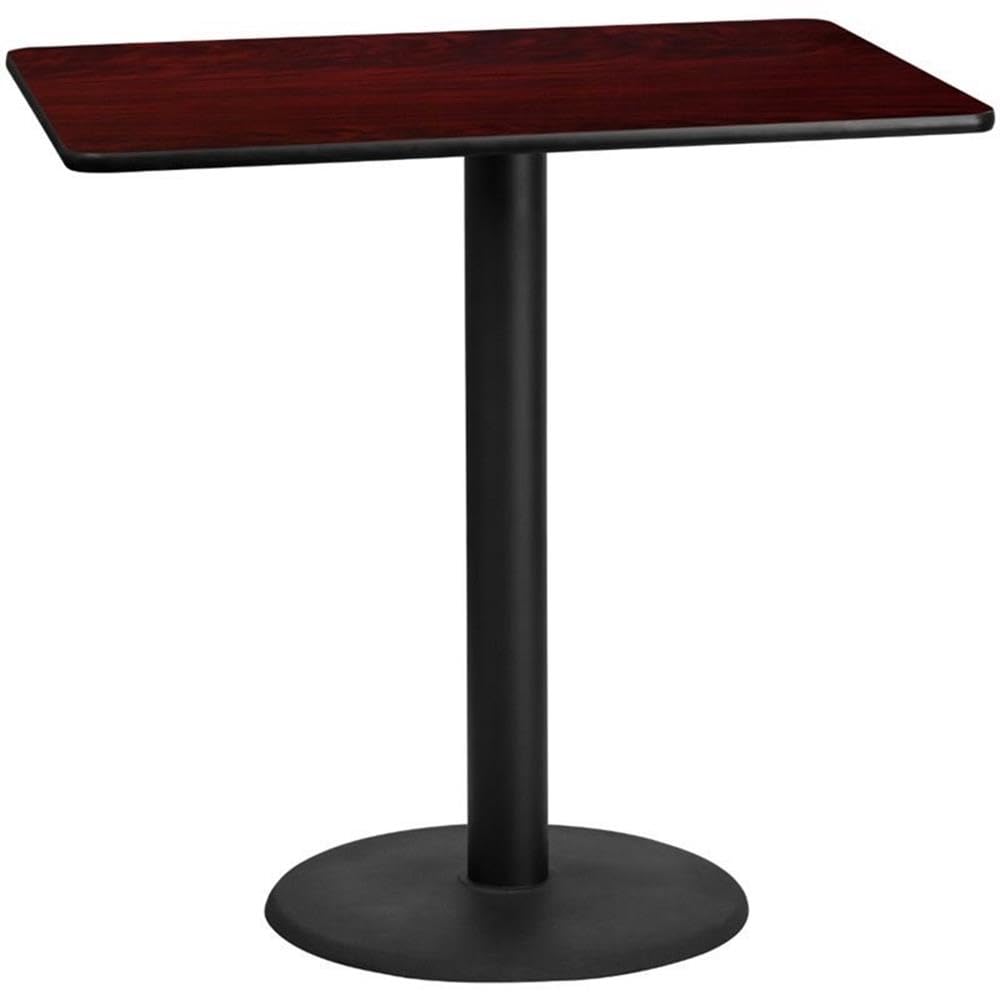 Flash Furniture 30 x 48 Rectangular Mahogany Laminate Table Top with 24 Round Bar Height Table Base