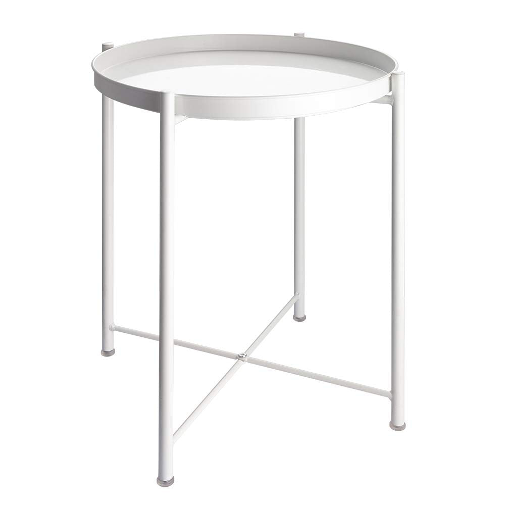 EKNITEY End Table,Folding Metal Side Table Waterproof Small Coffee Table Sofa Side Table with Removable Tray for Living Room Bed