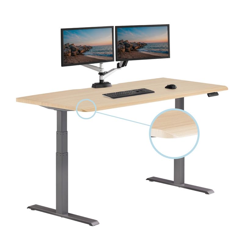 Vari 72x30 ComfortEdge Electric Standing Desk- Varidesk Light Wood Adjustable Work Desk for Home Office- Sloped Ergonomic Front 