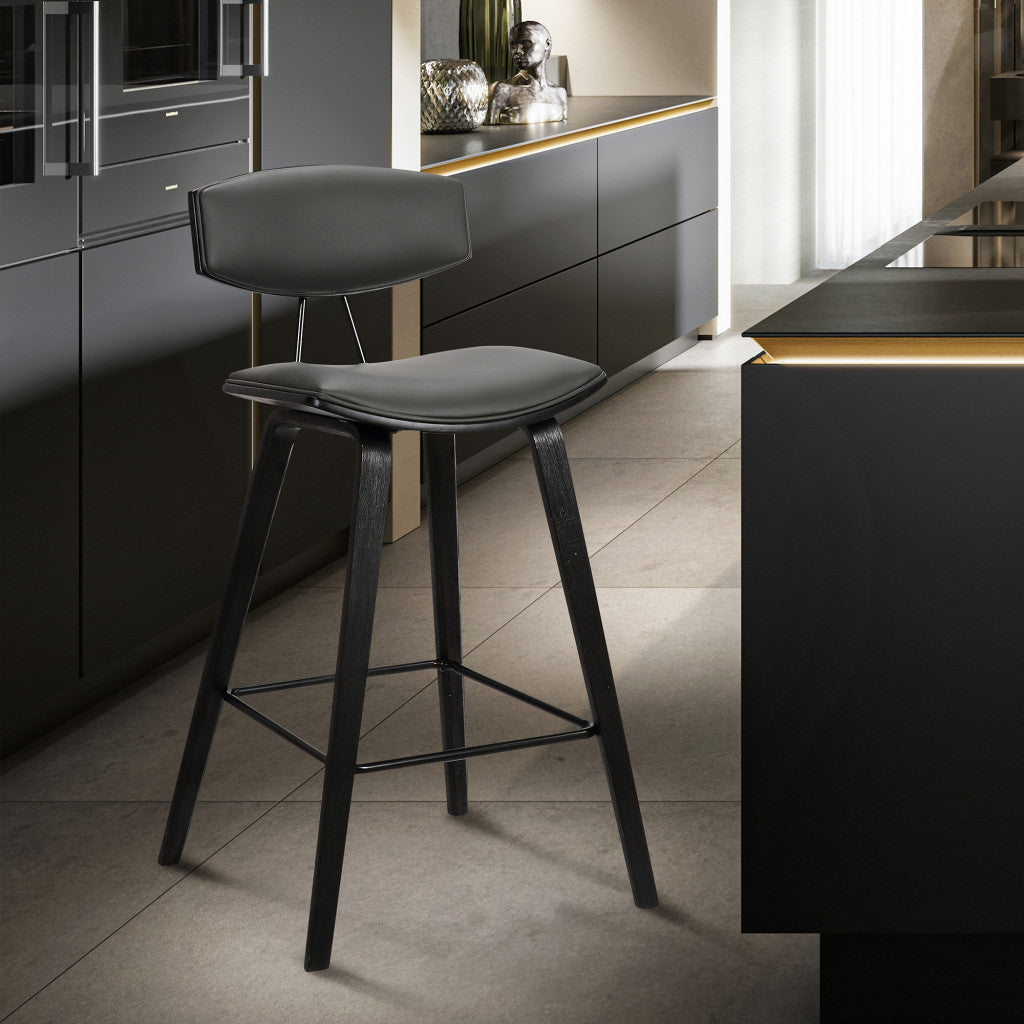 26 Gray Faux Leather Mid Century Modern Bar Stool