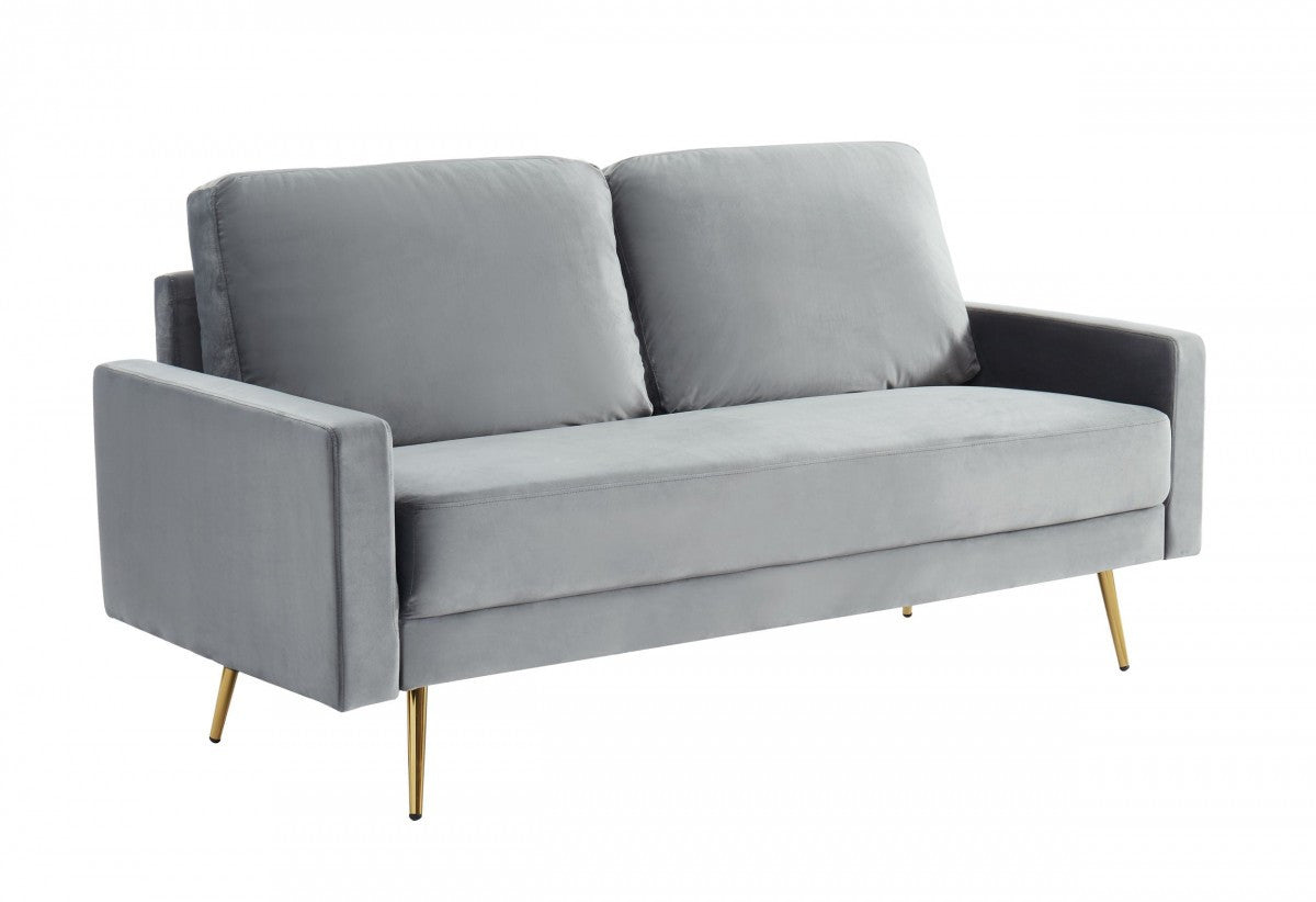 Compact 72 Grey Velvet Sofa With Two Cushions