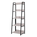 67 Natural and Black Metal Five Tier Ladder Bookcase