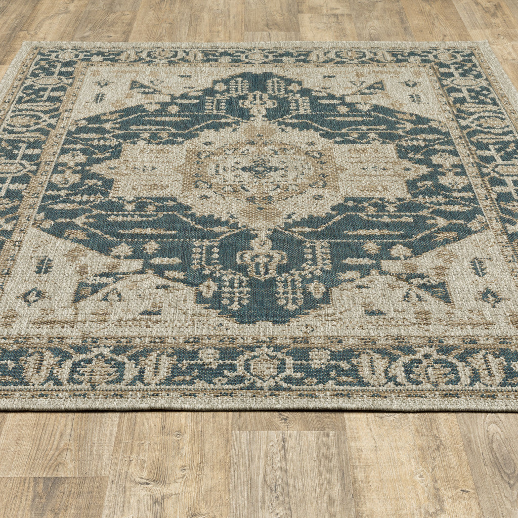 7 x 9 gray Oriental Stain Resistant Indoor Outdoor Area Rug