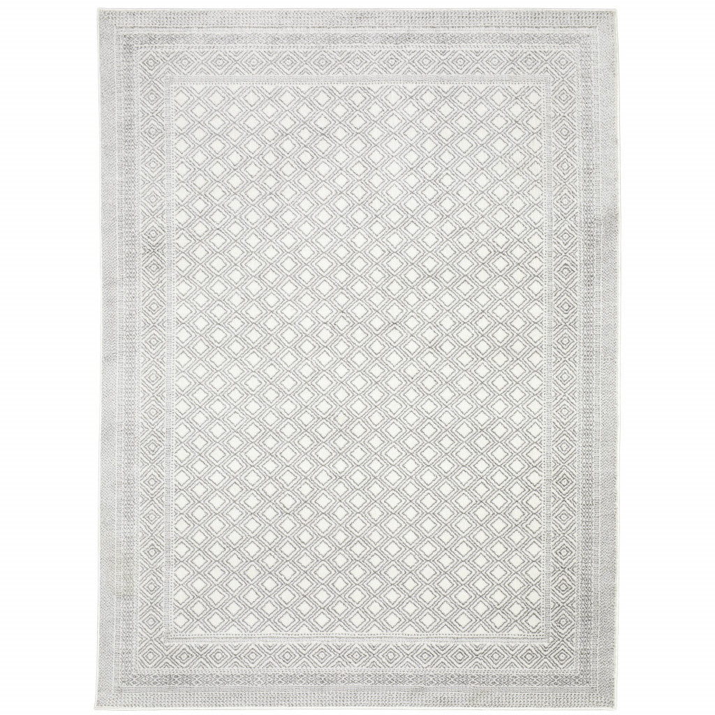 10 X 13 White And grey Oriental Power Loom Stain Resistant Area Rug
