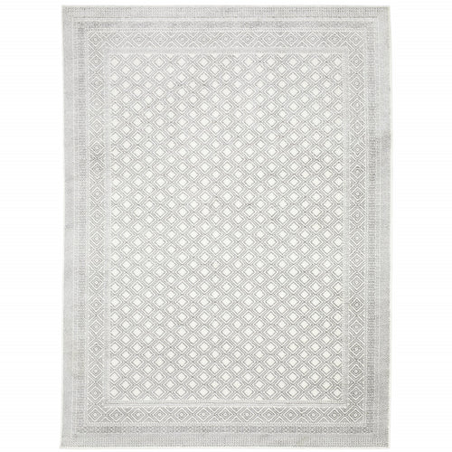 10 X 13 White And grey Oriental Power Loom Stain Resistant Area Rug