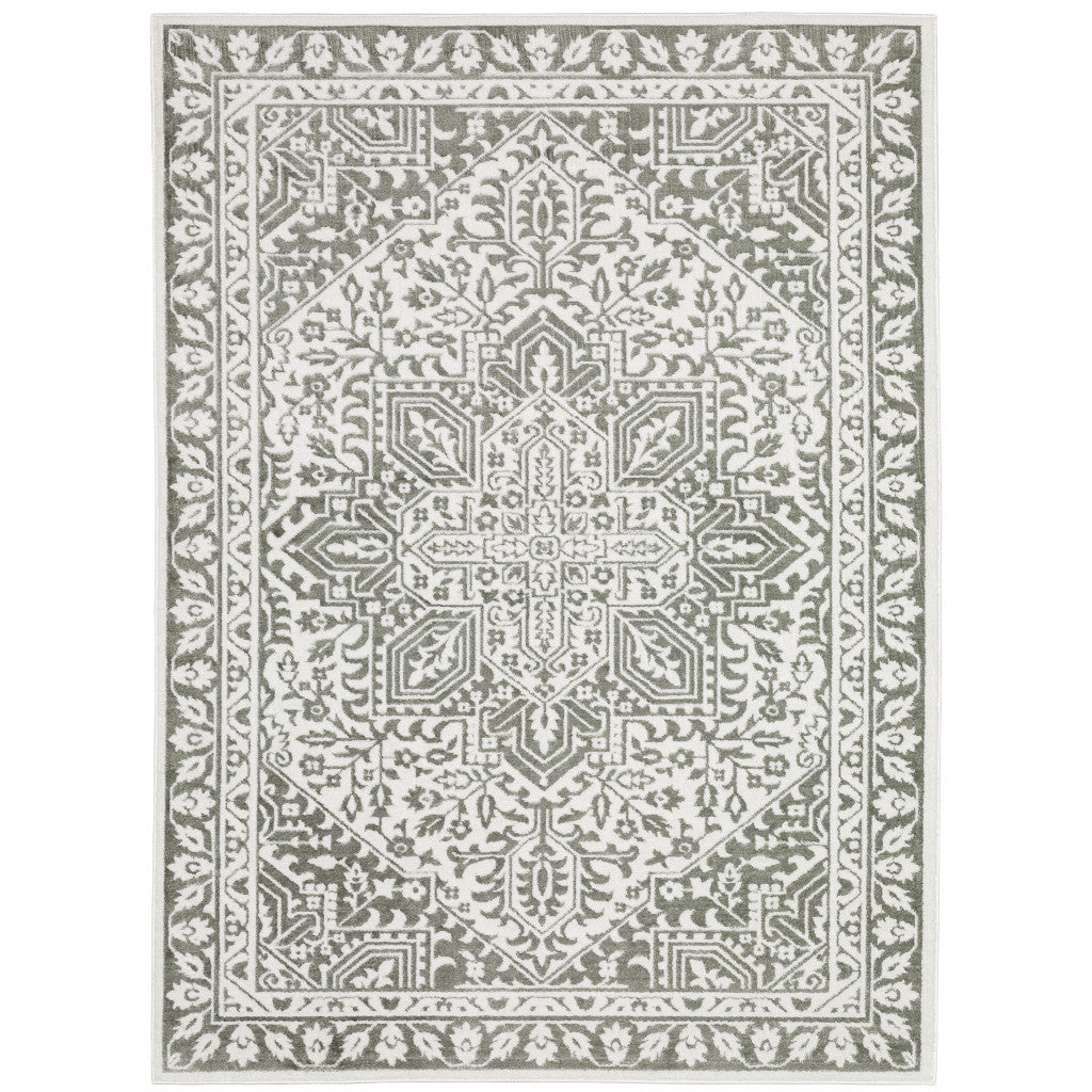 6 X 9 grey And White Oriental Power Loom Stain Resistant Area Rug