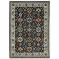10 X 13 Blue Red Beige Yellow grey Rust And gold Oriental Power Loom Stain Resistant Area Rug With Fringe