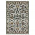 10 X 13 Blue Beige grey green Yellow And Rust Oriental Power Loom Stain Resistant Area Rug With Fringe