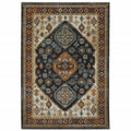 10 X 13 Blue Red Beige Orange gold And Tan Oriental Power Loom Stain Resistant Area Rug With Fringe