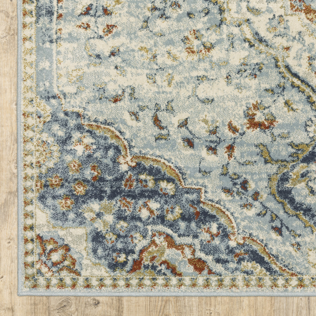 6 X 9 Blue Beige Rust gold And Teal Oriental Power Loom Stain Resistant Area Rug