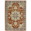 6 X 9 Rust Beige Teal Blue And gold Oriental Power Loom Stain Resistant Area Rug