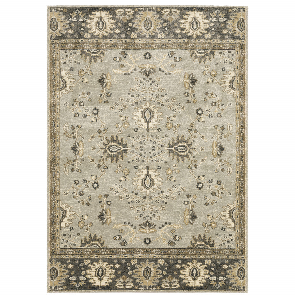 6 X 9 grey Brown Tan And Beige Oriental Power Loom Stain Resistant Area Rug
