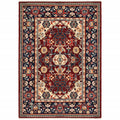 10 X 13 Red Blue Orange And Beige Oriental Power Loom Stain Resistant Area Rug With Fringe