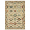 8 X 11 Beige Pale Blue Rust gold Tan Brown And Orange Oriental Power Loom Stain Resistant Area Rug With Fringe