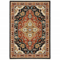 6 X 9 Black Orange And Beige Oriental Power Loom Stain Resistant Area Rug With Fringe