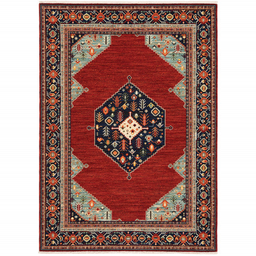 10 x 13 Red and Black Oriental Power Loom Area Rug