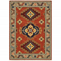10 X 13 Red gold Blue Brown Oriental Power Loom Stain Resistant Area Rug With Fringe